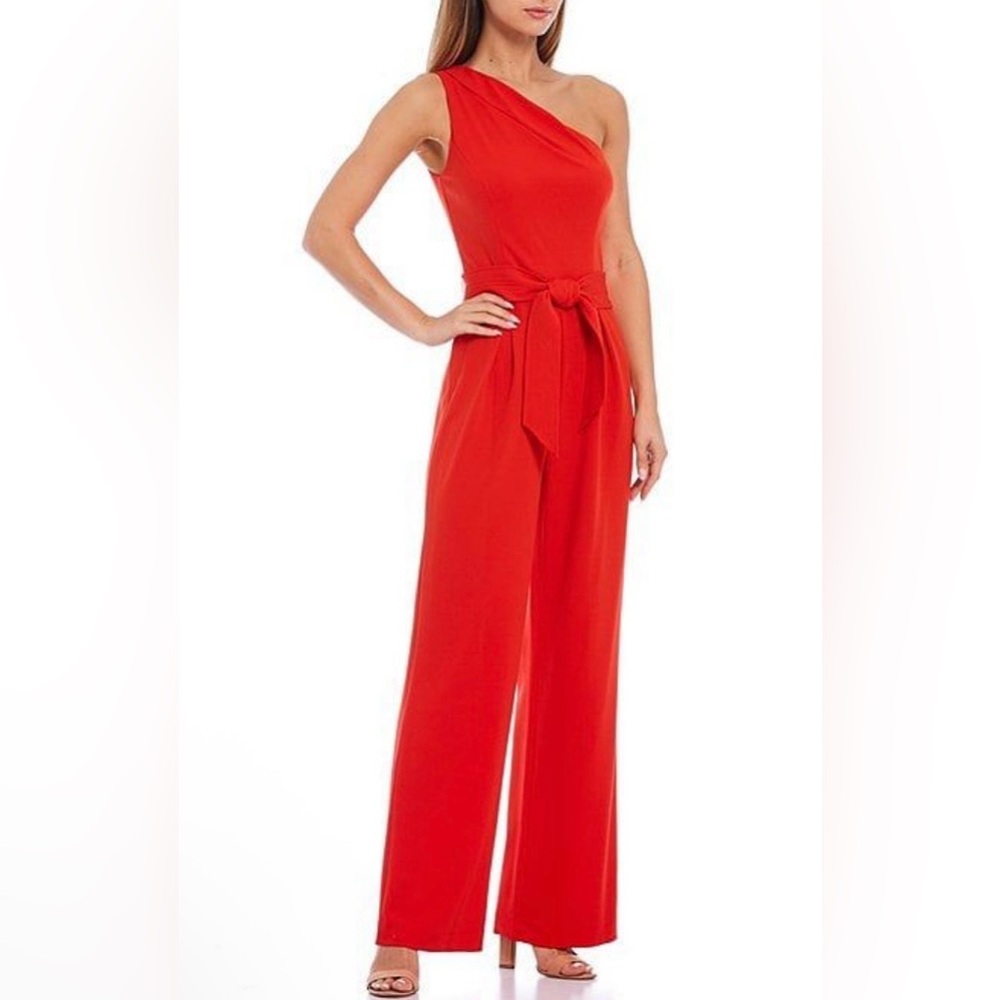 NWT Antonio Melani “Carlos” One Shoulder Jumpsuit w/ belt in Red, from Dillard’s